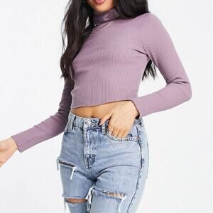 ASOS DESIGN NWT Roll Neck Crop Top Ribbed in Mauve Size 12 Long Sleeve Sweater